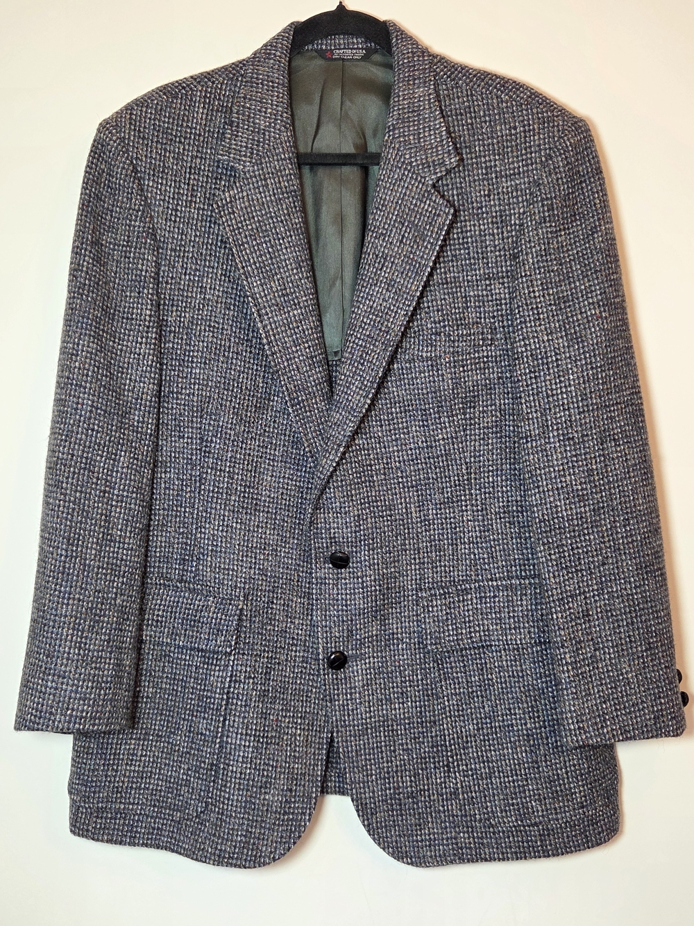 Vintage Harris Tweed Mens 43R Blue Fleck 100% Wool Blazer Ivy Preppy USA Made